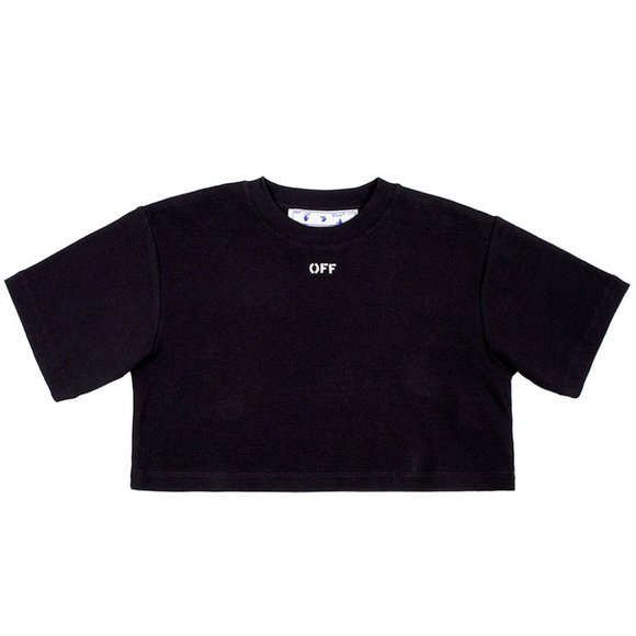 Off-White Women's Cotton Basic Logo Ribbed Cropped T-Shirt Black - Picture 2 of 3